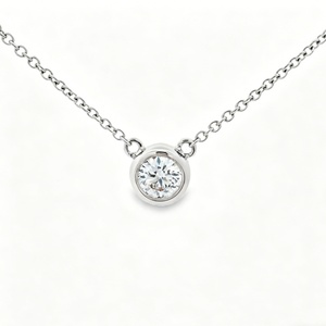 Classic Round Cut Lab Grown Diamond Bezel Pendant <b>Necklace</b> 14K 18K White Yellow Rose Gold Solitaire Jewelry for Women - Product Image 1