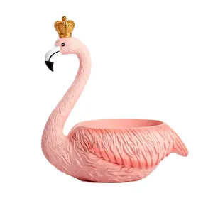 Sıcak satış sevimli Flamingo heykelcik heykeli makyaj organizatör, reçine Flamingo cep telefonu araçları kontrol saklama kutusu organizatör