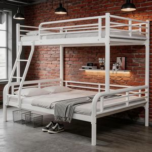 Cama Litera Portátil Moderna y Minimalista de Hierro Blanco con Configuración Individual sobre Doble para Huéspedes y Salas de Estar - Product Image 1