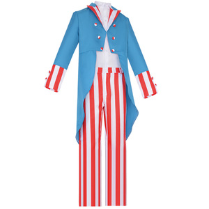 Ensemble de costume de cosplay Uncle Sam tendance, pantalon rayé rouge, blanc et bleu, veste, chemise, tenue pour la fête de l'Indépendance, Halloween - Product Image 5