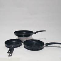 Wajan Penggorengan Set 3 Buah Panci Masak Tanpa Tongkat Aluminium Warna Hitam Rumah Menggunakan Panci Masak