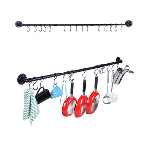 Colgador de pared para utensilios industriales, tubería de hierro, riel colgante de cocina con ganchos de 10 <span class=keywords><strong>S</strong></span>, estante de sartén montado en la pared - Product Image 3