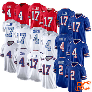 Vente en gros de maillots de football américain pour hommes Buffalo, 17Josh Allen, 4 James Cook, 2 Moore, maillots cousus en édition limitée - Product Image 1