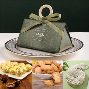 Bolsa de Regalo de Papel con Cordón y Logotipo Personalizado de Estilo Europeo, Cajas de Dulces Triangulares Portátiles para Boda - Product Image 6