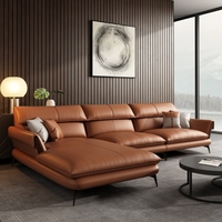 Sofá de Cuero Moderno en Forma de L, Sofá de Esquina para Sala de Estar, Sofá de Cuero Italiano de Lujo Azul, Sofá Seccional en Forma de L