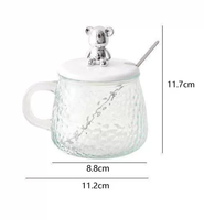 Tasses Fanny en verre borosilicate de 400 ml (15 oz) résistantes à la chaleur pour café, lait, jus, avec couvercle et poignée en forme d'ours