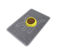 Tapis de nettoyage pliable en PVC écologique pour chiens, chats et petits animaux, antidérapant, gris, lavable à la main, style dessin animé, pour aliments pour animaux de compagnie