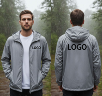 Veste coupe-vent légère et pliable, grise, pas chère, en gros, imperméable, avec logo personnalisé, pour hommes, fabricant OEM