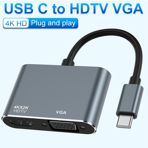 Vendita calda Grey 4K HDTV VGA <span class=keywords><strong>USB</strong></span> C adattatore <span class=keywords><strong>USB</strong></span> Docking Station <span class=keywords><strong>2</strong></span> in 1 per computer portatile Tablet telefono dispositivi mobili - Product Image 4