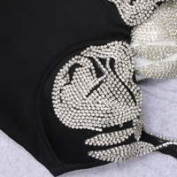 Nouvelle robe bandage mini sexy à col en V sans manches noire à diamants roses pour femmes Vestidos Para Mujer Robe de soirée cocktail