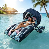 Bouée gonflable en forme de S à motif forêt tropicale avec auvent pare-soleil, dossier et porte-gobelets, radeau flottant pour l'eau