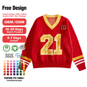 Custom Logo Streetwear Boxy Knit Fashion Blank Vintage Football Jersey Sweater V Neck Jersey <b>Crop</b> <b>Top</b> Sweaters For Women - Product Image 5