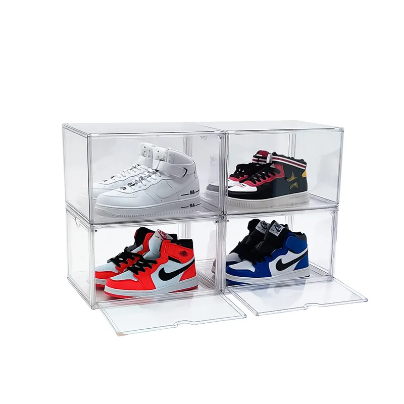 Eco-Friendly acrylic shoe box magnetic stackable shoe storage boxes