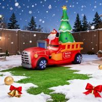 Camion de Père Noël gonflable avec arbre lumineux, décoration de Noël extérieure accrocheuse, fournitures de décoration, jouets cadeaux, décorations de Noël