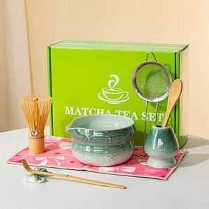 Ensemble de thé matcha en céramique avec fouet et cuillère en bambou, design oriental en grès pour la cérémonie du thé - Product Image 6