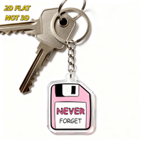 Porte-clés en acrylique disquette rose « Never Forget » – Breloque rétro technologique nostalgique pour clés, accessoire esthétique Y2K durable double face