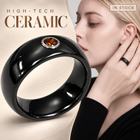 Bague en céramique de zircone noire avec acier inoxydable et zircon orange, bijoux de mariage unisexe, vente en gros, personnalisation OEM ODM