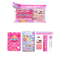 Set de papeterie personnalisé pour la Saint-Valentin pour enfants avec calculatrice pour ordinateur portable règle stylos autocollants en PVC pochette thème chien mignon cadeau scolaire