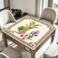 Tapis de Mahjong Pliable Moderne en Caoutchouc, Motif Guépard Floral Léopard Jungle Chic Tropical Orchidée, Portable, Décoration de Luxe, Divertissement