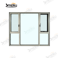 Ventana de Alto Rendimiento con Perfil de Aluminio en Bronce Champán, Combinación de Ventana Fija y Abatible con Persianas Manuales/Magnéticas