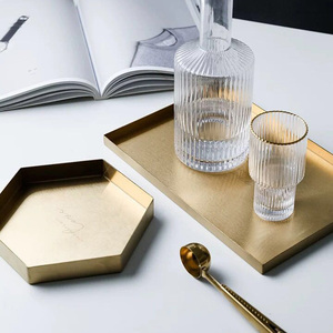 Bandeja de Almacenamiento Moderna de Acero Inoxidable de Lujo Dorada con Acabado Plateado de un Solo Nivel para Sala de Estar, Escritorio, <span class=keywords><strong>Cocina</strong></span> y Vajilla - Product Image 1