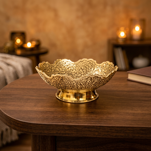 Cuenco Decorativo de Metal de Lujo con Diseño Intrincado Tallado para Centro de Mesa - Product Image 1