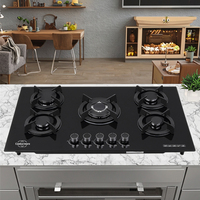 Table de cuisson à gaz encastrable CM502 à cinq brûleurs, allumage électronique, panneau en verre trempé, capuchon de brûleur en laiton, usage domestique, extérieur, camping-car, voiture, garage