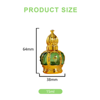 Flacon d'huile de parfum de luxe Crown 15ml en verre mat gravé, forme hexagonale, design arabe, Attar Oud pour parfums et huiles essentielles