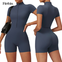 Combinaison de yoga chic à fermeture éclair, manches courtes, col montant, une pièce, en Spandex/Nylon, extensible dans les quatre sens, séchage rapide, respirante