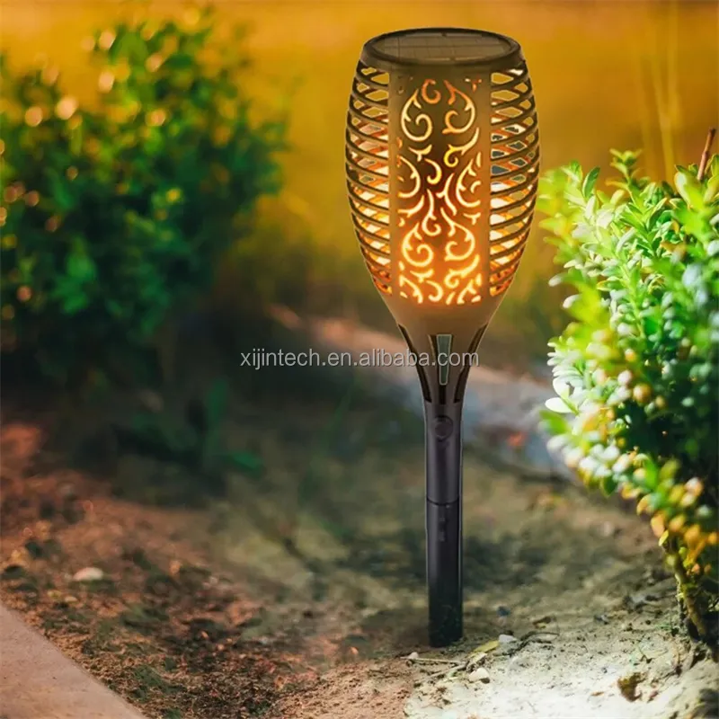 Luce solare da esterno per prato in Rattan in tessuto a mano solare di bambù torcia a LED luce del prato con danza fiamma tremolante per il giardino