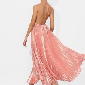 Nouvelle Robe de Soirée Élégante pour Femme, Col en V, Dos Nu, Silhouette Évasée, Plissée, à Volants, Col Halter, Longue, Idéale pour les Fêtes - Product Image 3