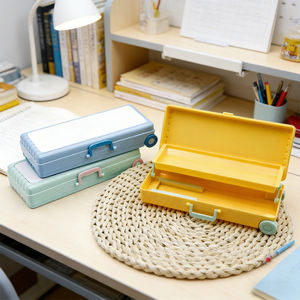 Étui à crayons personnalisé en forme de valise - Surface vierge imprimable par transfert thermique, papeterie portable multicouche - Product Image 1