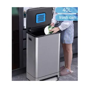 household 40L Stainless steel trash can large trash can with lid