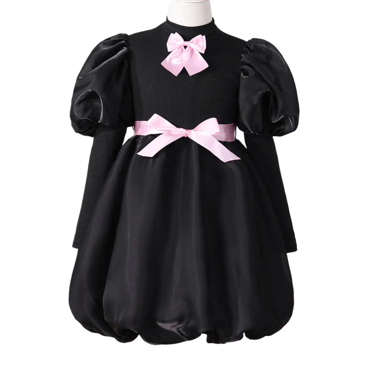 Blumenmädchenkleid für Party lange Ärmel formelles Festkleid Vintage schwarz O-Ausschnitt Kinderkleidung