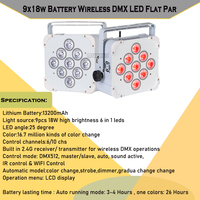 Dj Lights 9x18w RGBWA-UV Flat Par 13200mAh Batterie DMX Sans Fil Uplight LCD affichage WIFI Télécommande Led Lumière pour Parties Scène