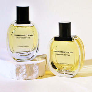 Flacon de parfum rond plat transparent rechargeable, écologique, populaire, 30ml 50ml 100ml, avec bouchon noir et emballage en boîte - Product Image 3