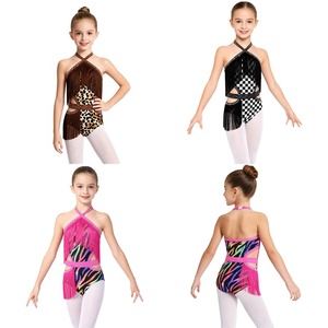 Vestido de Baile Latino para Niñas, con Flecos, Halter, Leotardo con Pedrería, Spandex, para Salsa, Tango, Baile de Salón, Ajustado, para Competencia, Personalizado - Product Image 1