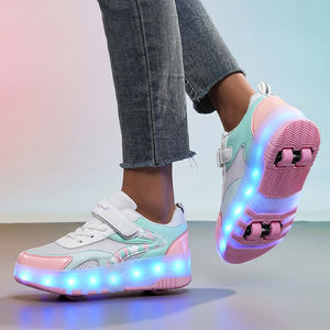 Vente chaude Patinage à roulettes Déformé Chaussures de sport pour enfants Rose LED Patins à roulettes avec <span class=keywords><strong>4</strong></span> <span class=keywords><strong>Roues</strong></span> Poids léger PU Semelle intérieure pour Garçons Filles - Product Image 2