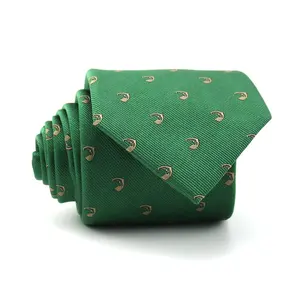中国供应商批发定制男士领带手工大学100% 丝绸编织定制金色标志高中绿色领带
