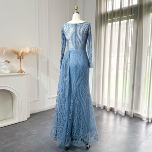 Sharon Said SS141 lujo Dubai azul sirena musulmán vestido de noche con sobrefalda de talla grande mujeres vestidos de fiesta de invitados de boda - Product Image 5