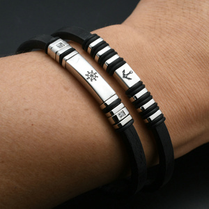 Bracelet <span class=keywords><strong>de</strong></span> poignet en acier inoxydable 316L véritable cuir noir sans nickel Émail noir <span class=keywords><strong>Ancre</strong></span> Roue <span class=keywords><strong>de</strong></span> <span class=keywords><strong>bateau</strong></span> pour hommes <span class=keywords><strong>de</strong></span> luxe - Product Image 5