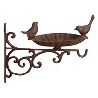 Esschert Design Vente en gros Mangeoire à oiseaux murale en fonte antique et bain pour oiseaux avec support de jardin