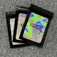 Logotipo personalizado de papel de aluminio 3,5 Mylar plástico almacenamiento de alimentos azul Ziplock resellable a prueba de olores bolsas holográficas con ventana transparente