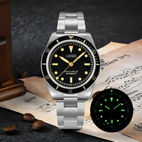 Montre automatique de plongée rétro personnalisée avec logo OEM, saphir luminescent, revêtement AR, lunette en céramique bidirectionnelle, montre pour homme