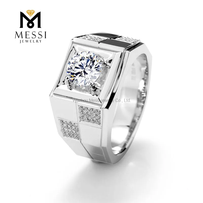 Classic 1 Karaat Diamanten Def Kleur Moissanite Ring Prijs 18K White Gold Ring Voor Mannen