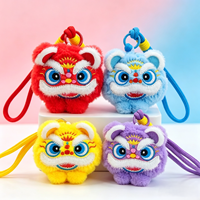 Porte-clés en peluche tête de lion dansant style chinois personnalisé, figurine miniature mignonne, ornement culturel créatif pour sac
