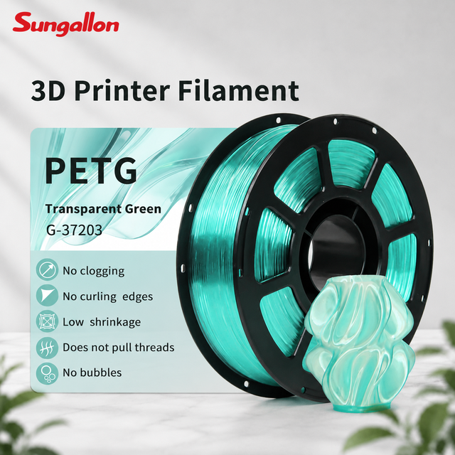 Sungallon 3D Print Filament Transparent PETG 1.75mm Diameter High Impact Resistance High Toughness Universal Printers