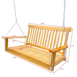 Front Porch Swing Armrests Modern Design Solid Acacia Wood Bench Swing <b>Hanging</b> Chains Comfortable Outdoor Patio Garden Yard - Product Image 2