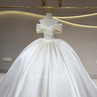 Robe de mariée Jancember JFH130 à épaules dénudées, corsage drapé croisé, manches longues ajustées, plissée, en satin, coupe princesse pour la mariée