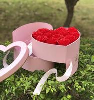 Boîte cadeau rotative à double couche en forme de cœur avec ruban, boîte à clapet en PVC, boîte cadeau pour fleurs